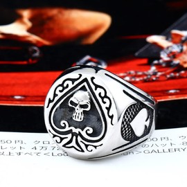JAJAFOOK Men Titanium Steel Ace of Spades High Polished Gothic Skull Rings Size 13