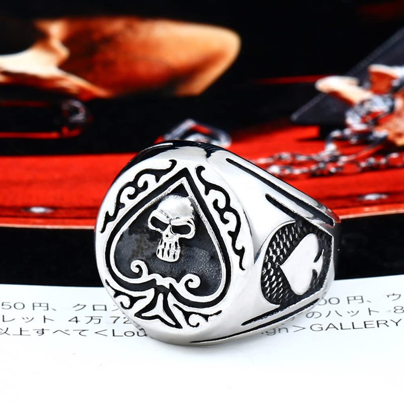 JAJAFOOK Men Titanium Steel Ace of Spades High Polished Gothic