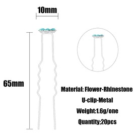 Pack of 20 Crystal Flower Rhinestone Hair Clips U Shape Plum Blossom Pin Wedding Women's Hair Accessories Hair Clips (Lake Blue)