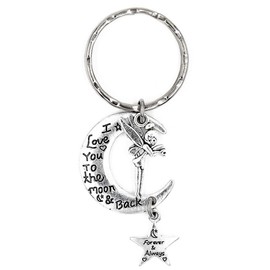I Love You to the Moon and Back Forever & Always Keyring Friend Gift Keepsake Tink Fly Dream Faith Trust Pixie Dust Fairytale Dream Wish Peter Pan Fairy Keychain Tinkerbell 10D