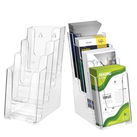 zavekia 2 Pack 4 Tier Acrylic Brochure Holder , 4-Inch Wide Clear Literature Holder Acrylic Pamphlet Holder Brochure Display Stand