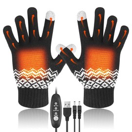 USB Heated Gloves - Indoor and Outdoor Knitted Heated Motorbike Gloves, Three-Speed Adjustment, Double-Sided Heating Hand Warmers, Adjustable and Washable, for Men and Women (Black)
