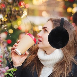 UQMIQURA Winter Ear Warmers, Unisex Plush Earmuffs, Adjustable Earmuffs, Foldable Earband, Earmuffs, Comfortable, Soft, for Winter Riding, Warm Earmuffs, black