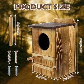 8'' x 13'' Owl House for Outdoor, Screech Owl House, Bird Box Large Handmade Wooden Circular Opening Screech Box for Outside with Mounting Screws and A Bag of Wood Shavings