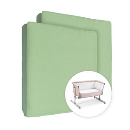 2X Jersey 100% Cotton Fitted Sheet for 90 x 55 cm Baby Bedside Crib Mattress (Green)