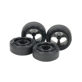 Tamiya 95635 Mini 4WD Special Product Super Hard Small Diameter Narrow Tire (0.9 inch (24 mm) & Carbon Reinforced 3 Spoke Wheels, Black