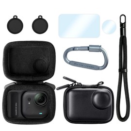 Aurivor Custodia da trasporto per fotocamera Insta360 Go Ultra, accessori Insta 360 Go-Ultra con custodia rigida portatile con cerniera, clip a moschettone, cinturino da polso, pellicola protettiva