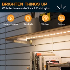POWER PRACTICAL Luminoodle Under Cabinet Lighting - Click LED Light Strip for Shelves, Kitchen Cabinets, & Furniture, 1-Pack Includes Power Button & Tape Adhesive - Warm White (2700K)
