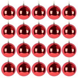 20PCS Christmas Tree Baubles Balls Ornaments Xmas Hanging Decorations Shatterproof (Red Shiny, 6CM)