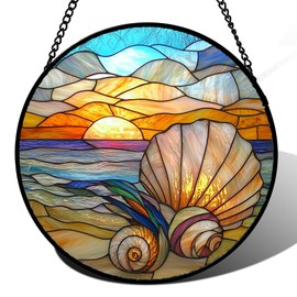 AMDERVEN Stained Glass Window Hanging - Colorful Beach Shells Conch Sun Catcher for Door Home Decor Ocean Suncatcher Christmas Mother's Day Birthday Sea Lover Gifts for Women Men Mom Nana 7.8 in
