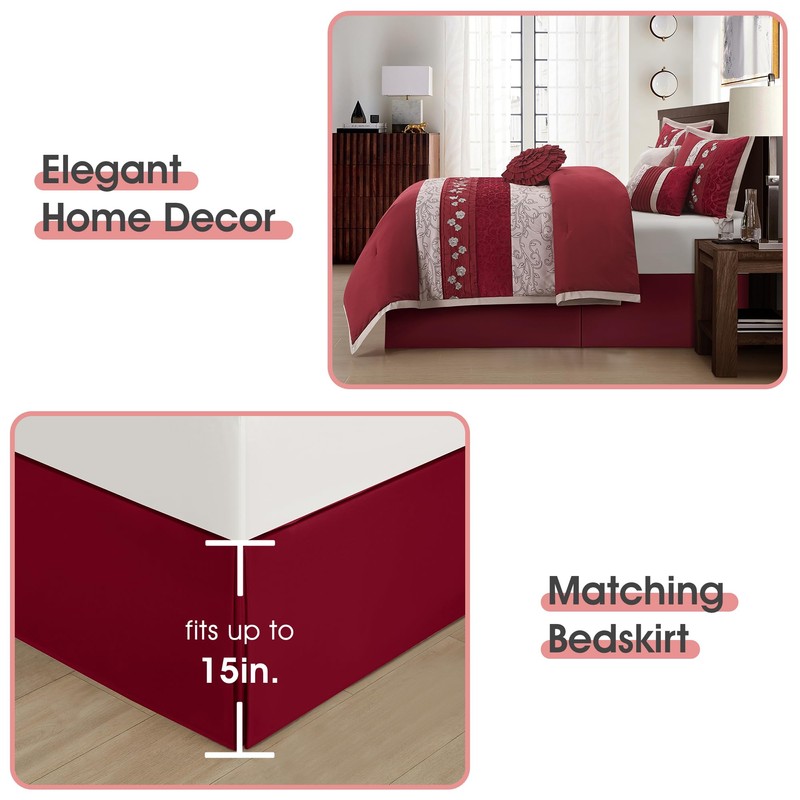 Wine Comforter Set King Size, 7 Piece Bedding Set for
