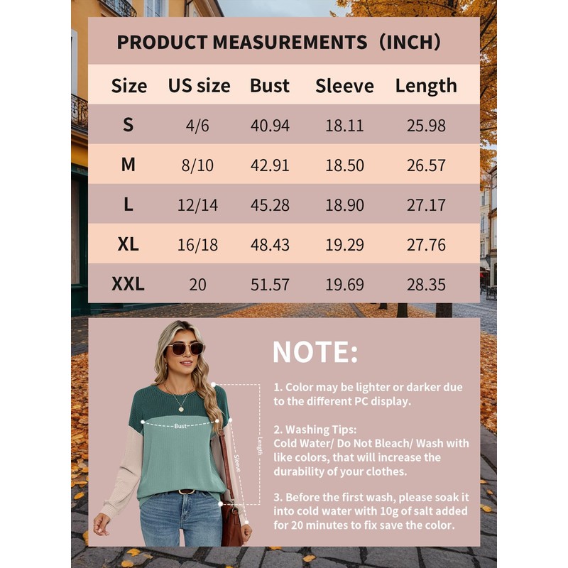 LOLILRSD Womens Color Block Long Sleeve Crewneck Knitted Casual Loose