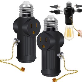 Light Socket to Plug Adapter,E26/E27 3 Prong Light Bulb Outlet Socket Adapter,Both Sides Sockets Support 3 Prong Light Socket Plug with Switch Control,Black,2 Pack