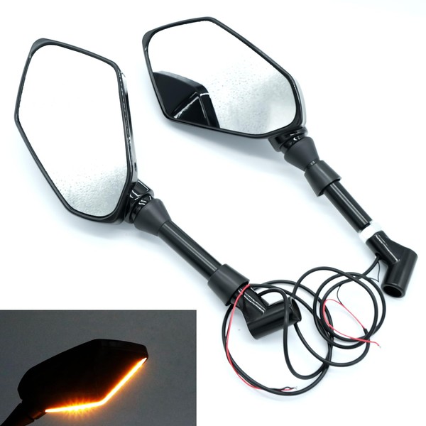 Goevian Motorcycle Mirrors with Turn Signals 8MM 10MM Universal Mirrors Compatible With Street Bikes Cruiser Scooters