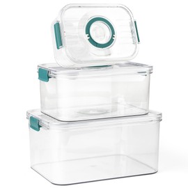 GIOVARA Sealed Bread Box Plastic, 3 Containers Time Recording Bread Storage Bins, Bread Bins For Kitchen for Homemade Bread, Pastry, Cookie, Fruit, meat, Veggie (1,2L, 2,4L, 4,3L)