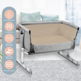 Pizuna 100% Cotton Fitted Cot Sheets Simply Taupe, 400 Thread Count Long Staple Cotton Fitted Cot Sheets 140 x 70 cm, Sateen Weave 15 cm Deep Fitted Sheets 1 PC Simply Taupe