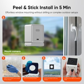 Window Camera, 3MP 2K Home Security Camera for Indoor Glass Monitoring, 2.4GHz & 5GHz WiFi Wireless, AI Color Night Vision, Human & Motion Detection, 24/7 Recording, Easy & Quick Window Mount (1 Pack)