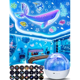 Night Light for Kids + 21 Sets of Films, Projector Night Light for Kids Bedroom, Ceiling, Star Projector for 1-14 Years Old Baby Girls with 360° Rotation, Dimmable for Birthday, Christmas, Room Decor