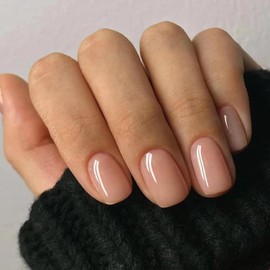 Ceboic 24 Stück French Press on Nails Kurz Eckig, Nude Rosa Einfarbig Nägel zum Aufkleben Full Cover Glänzend Kunstnägel Fake Nails, Natürliche Acryl Künstliche Fingernägel für Frauen & Mädchen