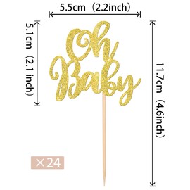 24 piezas de adornos para cupcakes de bebé con purpurina, para baby shower, decoración de tartas para baby shower, niños y niñas, suministros de decoración de pasteles de color dorado