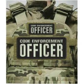 CODE E OFFICER Embroidery Patches 4X10 AND 2X5 HOOK ON BACK BLACK&SILVER