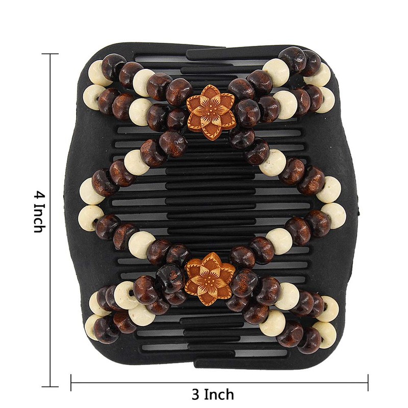 Yeshan Magic Hair Side Combs for Women Wood Beaded Stretch