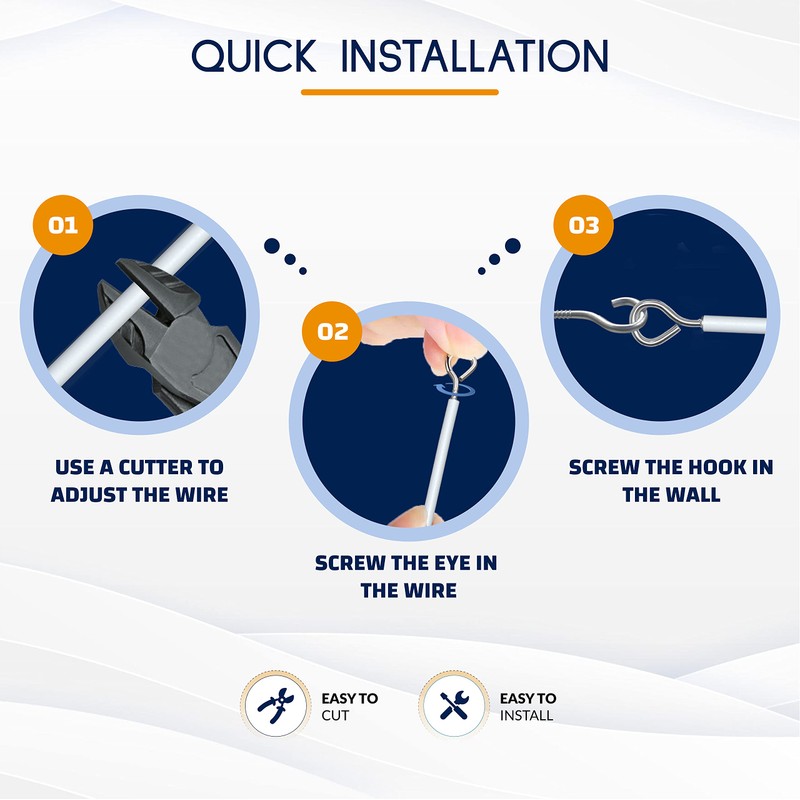 Dikots Net Curtain Wire and Hooks Set - 10M Curtain
