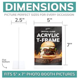 Photo Booth Frames - 5x7 Durable Crystal Clear Acrylic T-Shape Picture Frame Sign Holder Display Stand for 5x7 Inch Insert Slanted - 6 pack