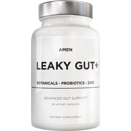 Amen Amen Leaky Gut Supplement - Advanced Formula with Bioavailable L Glutamine, Zinc, Turmeric, DGL Licorice Root - Marshmallow Root - Probiotics & Fermented Prebiotics - Vegan, Non-GMO - 90 Capsules