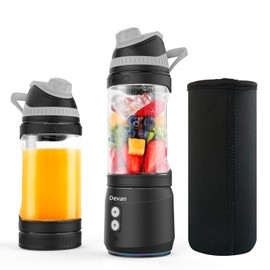 Portable Blender, Anti-Jamming 300 Watt for Shakes and Smoothies, 24oz Travel Blender USB Rechargeable, BPA Free Sporty bottle with a Travel Lid. (Black with Insulated Sleeve)
