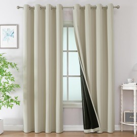 Estelar Textiler Cream 100% Blackout Curtains 96 Inches Long 2 Panels for Sliding Door, Thermal Insulated Energy Saving Curtains for Living Room, Full Light Blocking Grommet Drapes for Bedroom,52Wx96L