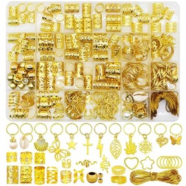 300 Pcs Gold Hair Jewelry for Braids Metal Hair Charms Accessories for Women Men,Adjustable Dread Loc Jewelry Cuffs Rings Coils Pendants Braiding Deco