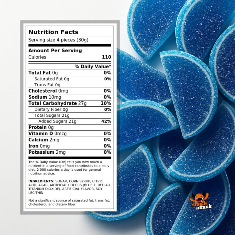 Snack Attack Blue Razz Fruit Slices Gummy Candy Bursting with