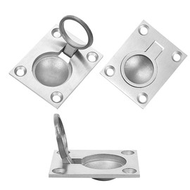 Bestgle 2 Packs Flush Ring Plull Handle Hatch Locker, 49 x 39 mm Stainless Steel Boat Locker Cabinet Hidden Handle Recessed Furniture Boat Hatch Latch