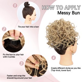 Lommel Messy Bun Hair Piece Curly Messy Buns Lightweight Fluffy Updo Hair Bun for Short Thin Hair Scrunchies Natural Soft Clip in Hair Extensions Ponytail for Women Daily Use(Champagne Blonde)