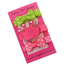 No Slip Lily Children's Hair Clip Set (Alligator Clip, Hot Pink/Green)