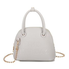 Women's Vibrant Mini Handbag Embossed Tote Bag Top Handle Shoulder Bag with Chain Strap - ASH GREY