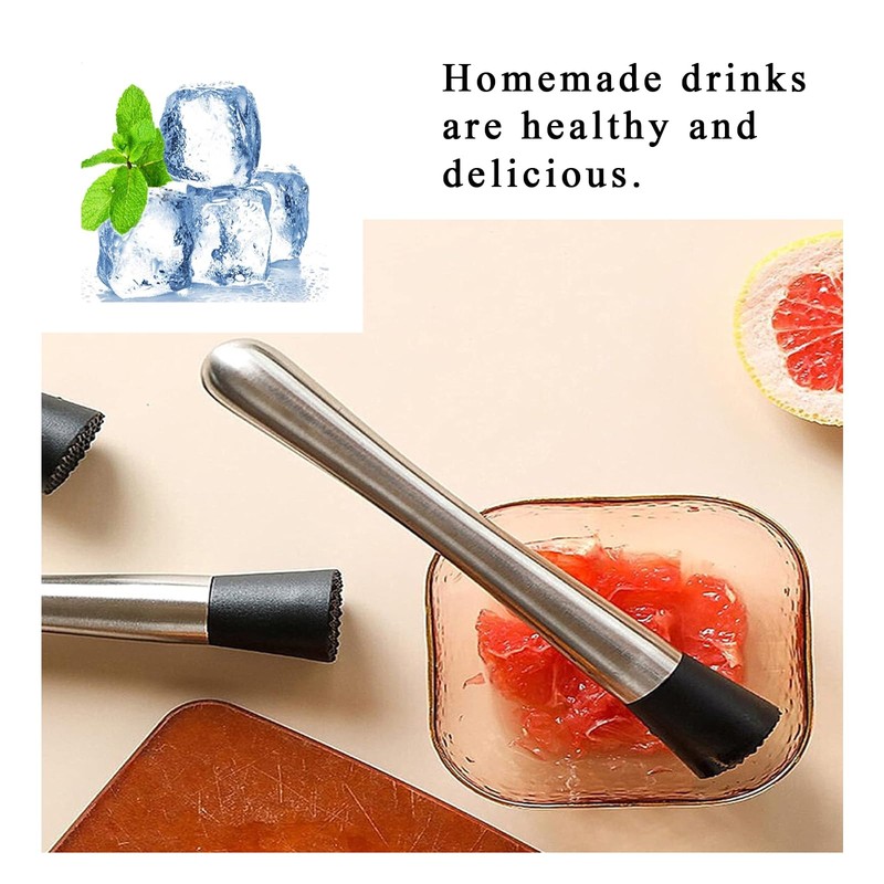 Stainless Steel Cocktail Muddler,20.5 Cm Muddler Multi-Functional,Silver Fruit Ice Crusher