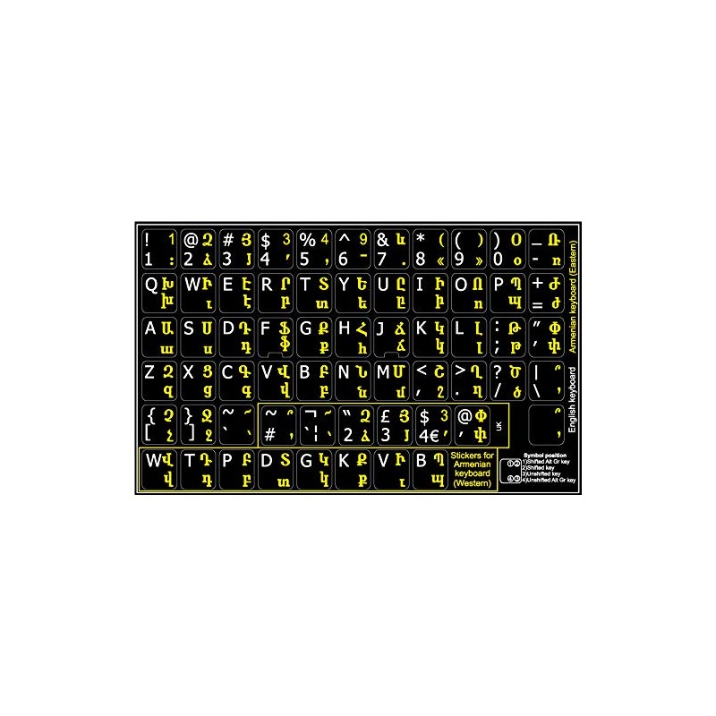 ARMENIAN-ENGLISH NON-TRANSPARENT KEYBOARD STICKER MATTE BLACK BACKGROUND
