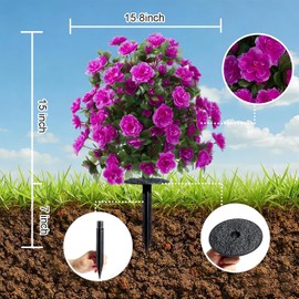 Flores Artificiales de Seda Azalea para Exteriores con Estaca de Tierra, Arbustos Topiarios Esféricos Florales Falsos de Verano de 23" para Decoración de Hogar Jardín Patio Resistente a Rayos UV