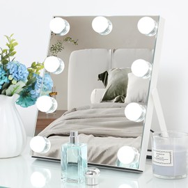 HOMPEN Vanity Mirror with Lights, Touch Control Makeup Mirror with 9 LED Bulbs, 3 Color Modes, Adjustable Brightness, 10X Magnifier, 12 Inches