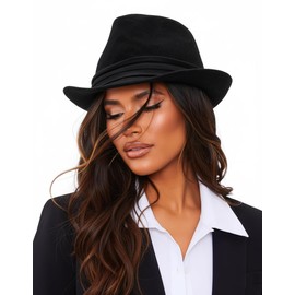 Men Women Classic Wool Felt Fedora Hat-1920s Gatsby Short-Brim Trilby Jazz-Cap Black Winter-Hats for Women Men