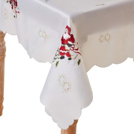 Violet Linen Seasonal Christmas Embroidered Design, Polyester Decorative Table Toppers, 36" X 36", White-Snow Flakes