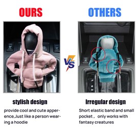 PSLER Stylish Cute Hoodie Car Gear Shift Cover Shifter Knob Cover gear shift hoodie Heat Insulation Winter Warm CVC Interior Car Accessories for Men Women Pink