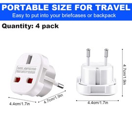 Fiotha UK to DE adapter, pack of 10 European travel adapters, adapters England Germany plug, UK to EU adapter, with safety lock for home, travel for: Euro socket and England plug