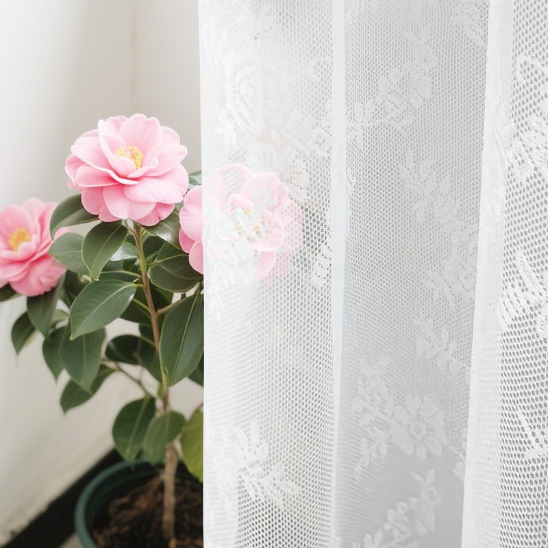 Neween Sheer Curtains White Floral Lace Curtains Rod Pocket Window