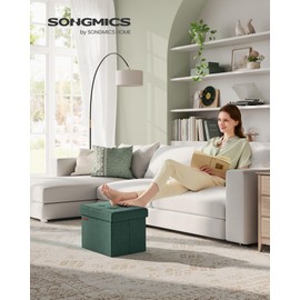 SONGMICS Small Folding Storage Ottoman, Foot Rest Stool, 12.2 x 16.1 x 12.2 Inches, 286 lb Load Capacity, for Living Room, Bedroom, Home Office, Dorm, Retro Green ULSF102C01