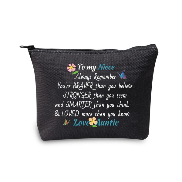 MBMSO Niece Makeup Bag To My Niece Gifts from Auntie Niece Cosmetic Bags Niece Zipper Pouch Travel Bag Niece Inspirational Gifts Always Remember You Are Braver (To my Niece black)