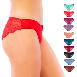 Pretty Sweet Intimates Women’s Laser Cut Cheeky Bikini Underwear, Pack of 10, Seamless and No Show with Full Lace Back