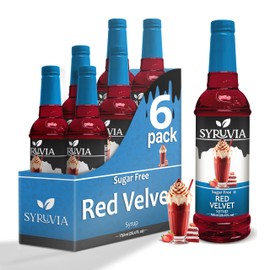Sugar-Free Red Velvet Syrup by Syruvia 6-Pack, 25.4 fl oz, Wholesale Coffee Syrup Shops, Cafes, Baristas, Bistros, & Beverage Bars, Bulk Kosher & Gluten-Free